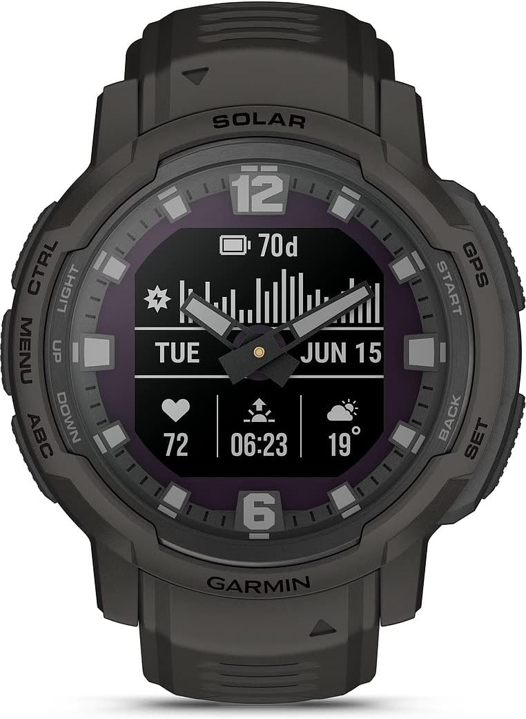 61_AGgFRBFL._AC_SL1100.jpg Garmin Instinct Crossover Solar Hybrid Smart Watch 45mm Solar Charger Rugged Design and Super Luminova Hands 70 Day Run Time 30 Sports GPS Cardio SpO2 Activity Tracker (Graphite) AU ™ - Image 1