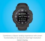Garmin Instinct Crossover Solar, Rugged Hybrid Smartwatch with Solar Charging Capabilities, Analog Hands and Digital Display, Graphite, Adjustable AU ™ - Image 4